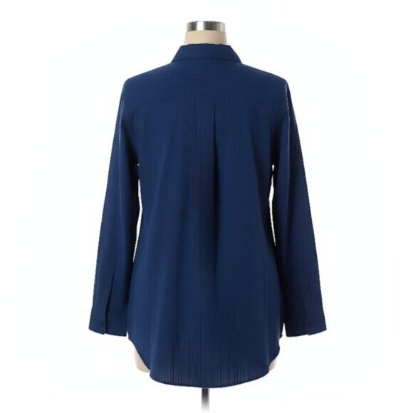 NWOT Joan Rivers Seersucker Button Front Shirt Navy Solid L - Picture 4 of 10
